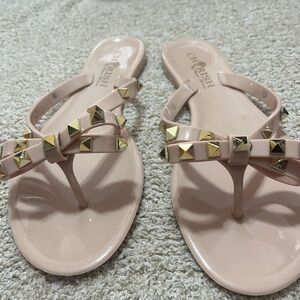 Tan jelly sandals - Valentino inspired studs - size 8
